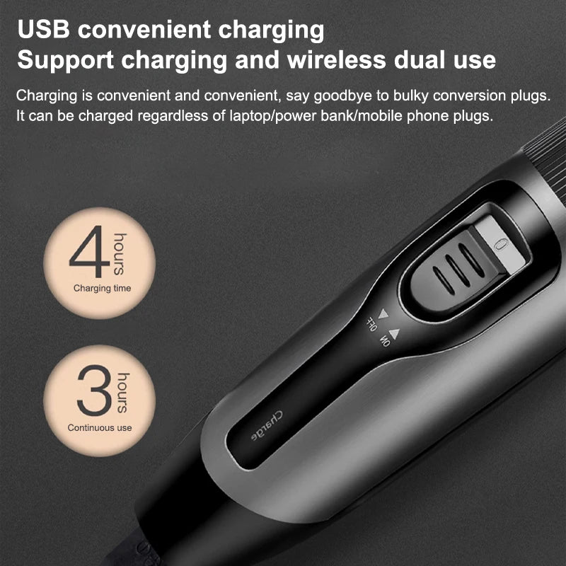 Electric Hair Clipper Men's Professional Hair Clipper Ceramic Blade Household Low Noise Trimmer USB Charging Men's Haircut Tools