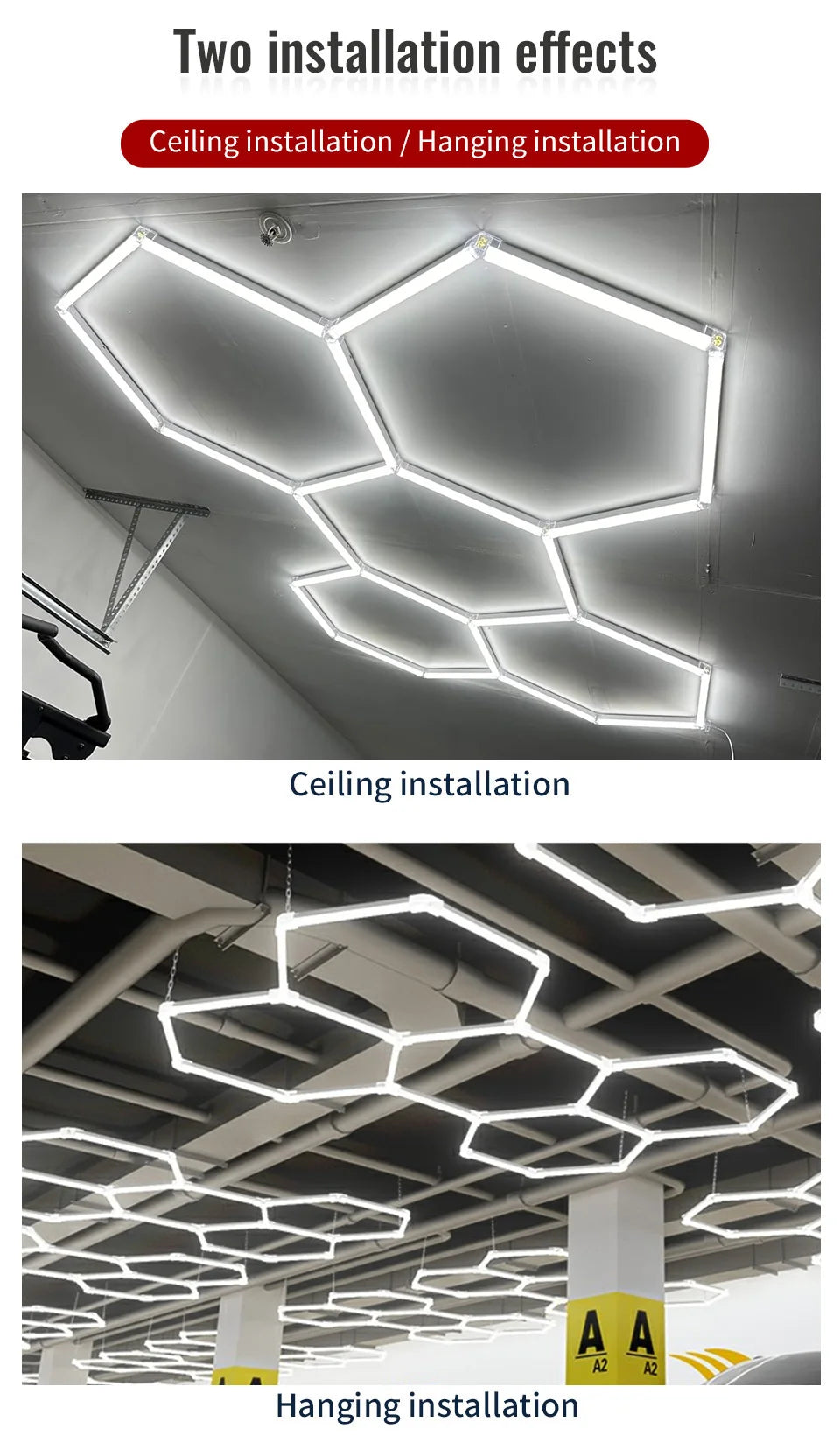 Honeycomb Led Lights Garage Light Ceiling Lighting AC85-265V Garage LED Tube Lights Hexagon For Auto Car Body Repair Workshop