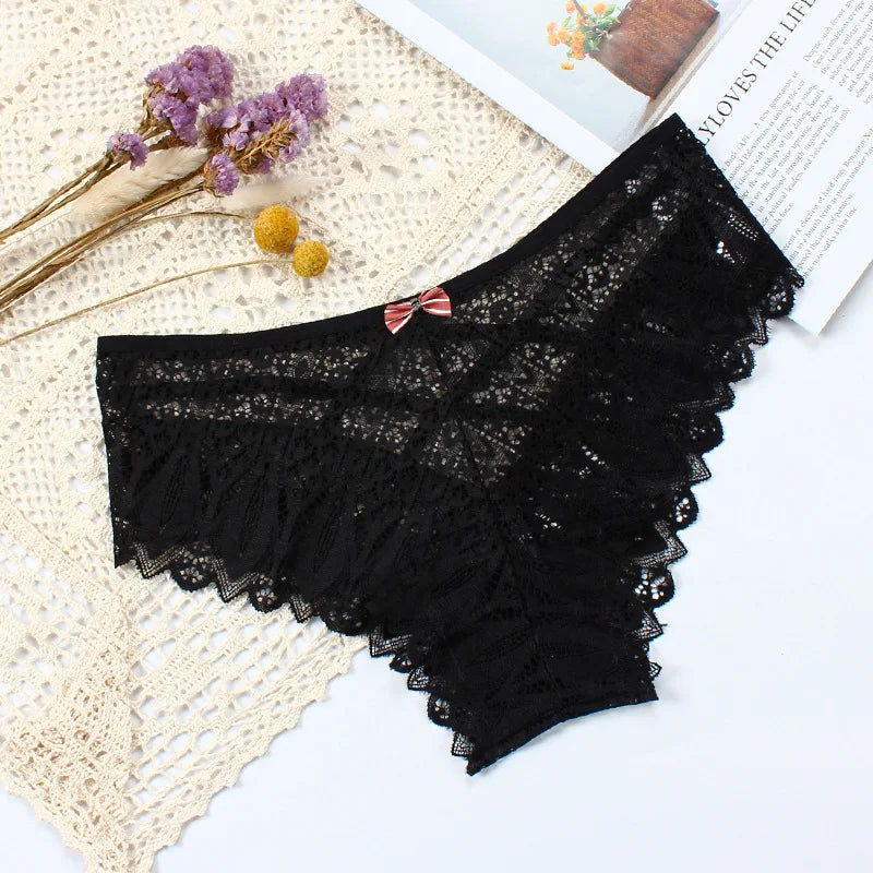 Sexy Cross-laced Lace Women's Panties With Perforated Bows, Casual, Sporty and Comfortable Women's Briefs, Underwear.