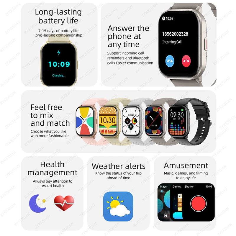 2024 New For Xiaomi Huawei Samsung Smart Watch Men Women Heart Rate Blood Pressure Fitness Tracker Bluetooth Call Smartwatch Man