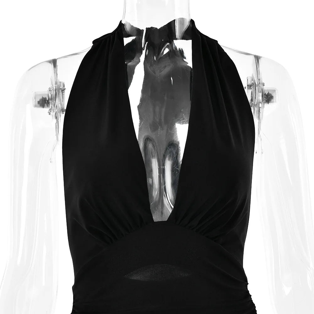 Ladies Summer Fashion Evening Party Dress Women Backless Deep V-Neck Halter Sexy Long Dresses Woman Clothes Birthday Clubwear