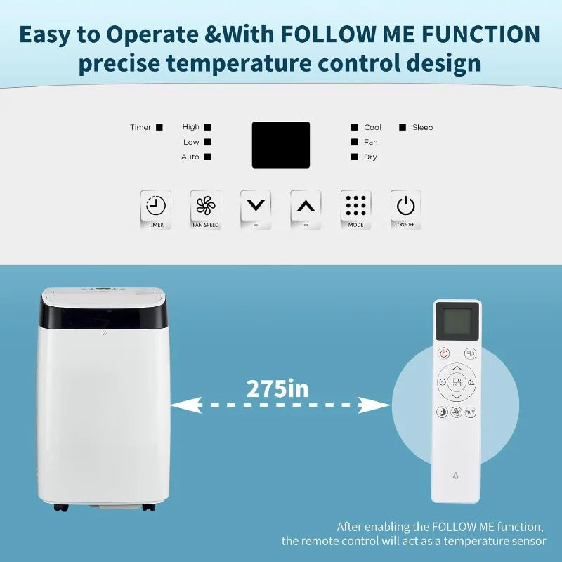 Jojoka Portable Air Conditioner with Remote Control, 10000 BTU Portable AC for Room, Dorm, Office with Drying, Fan, Sleep Mode