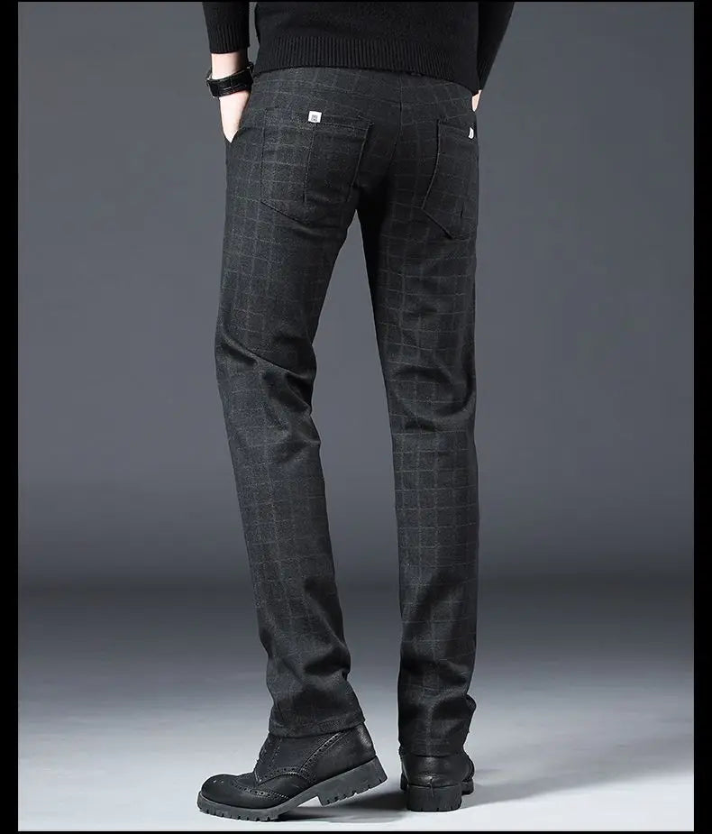 Fashion Men Smart Casual Tailored Trousers Male Slight Strech Loose Straight Dress Pants Versatile Slim Fit Thin Black Trousers