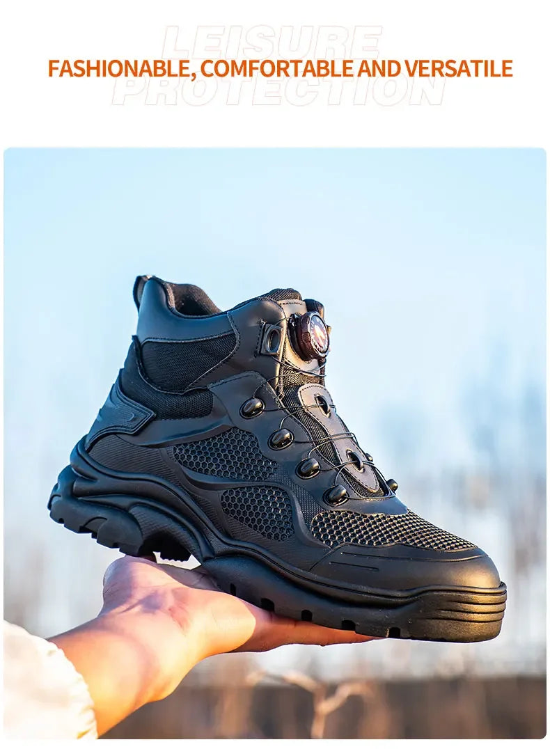 Rotary Buckle Work Boots Safety Steel Toe Shoes Men Breathable Safety Shoes Brand Indestructible Shoes Puncture-Proof work Shoes