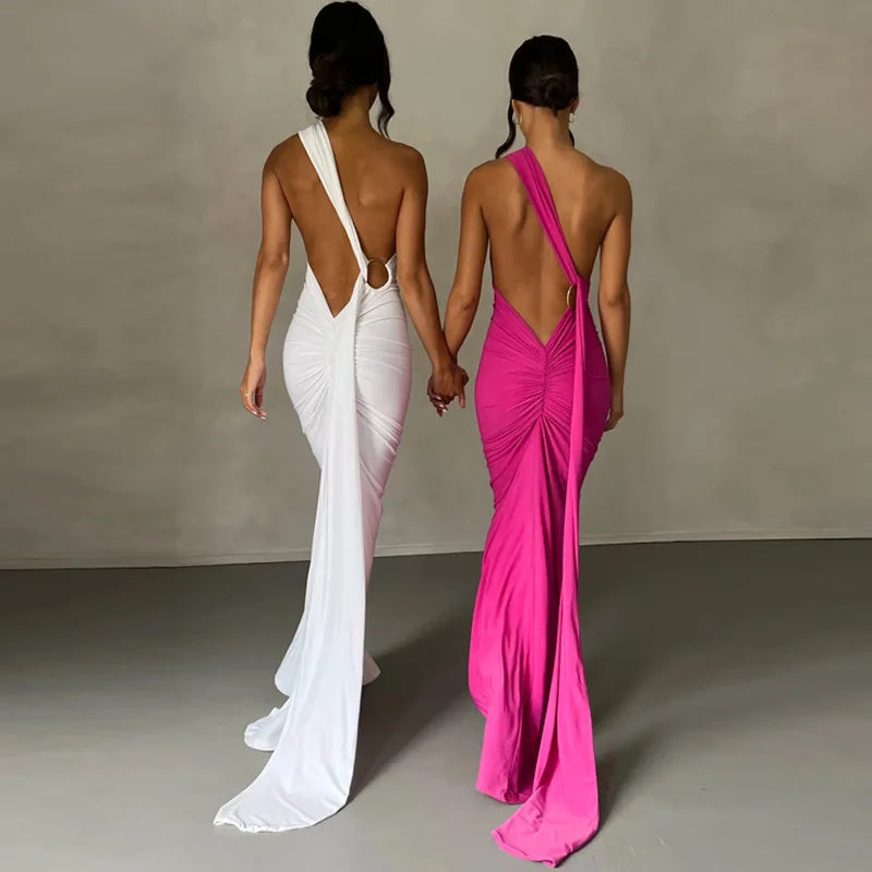 Ladies Summer Elegant Evening Party Dress For Women Sleeveless Backless Halter Sexy Long Dresses Woman Clothes Birthday Clubwear