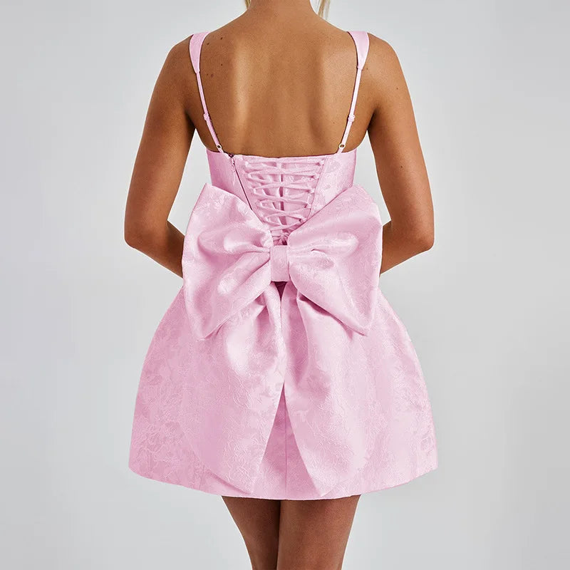 Ladies Summer Evening Birthday Party Dress Women Sleeveless Backless Bow New Fashion Mini Dresses Club Streetwear Woman Clothes