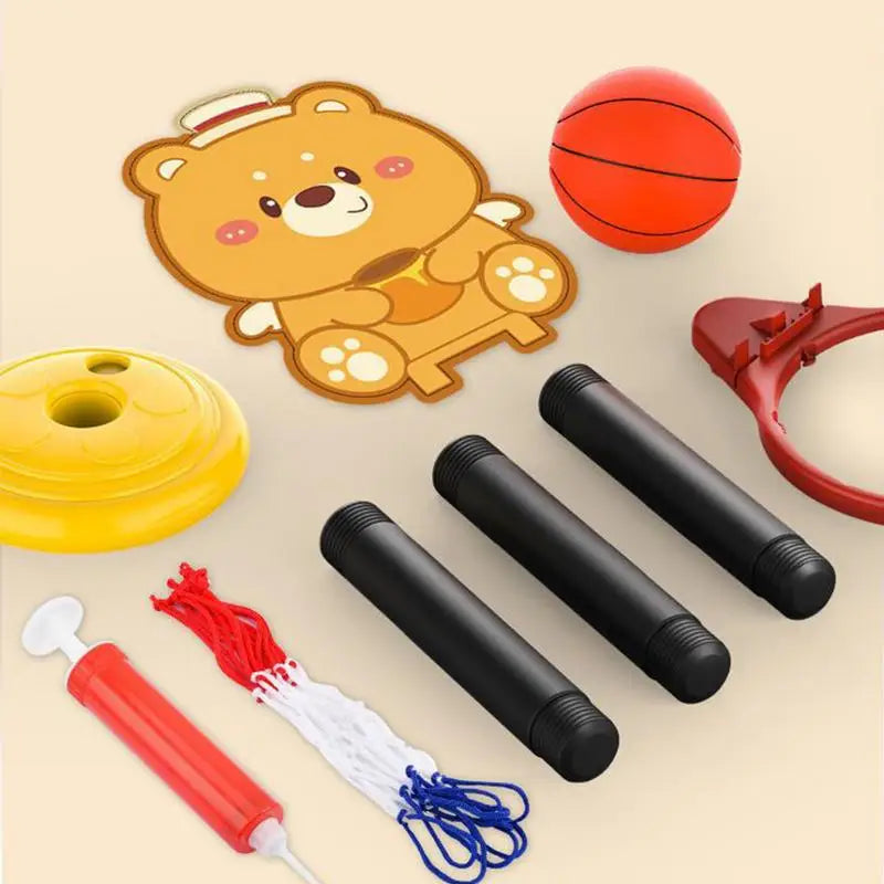Basketball Hoop for Kids Adjustable Small Basketball Goal Cartoon Bear Shape Basketball Board Stand Indoor Game Sport Toy