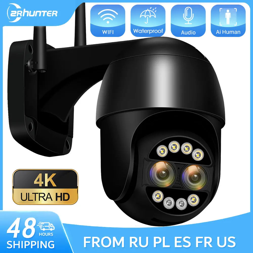 8MP 4K Dual Lens PTZ IP Camera 8x Hybrid Zoom 2.8+12mm Human Detection 4MP Audio Security ICsee Video Surveillance WiFi Camera