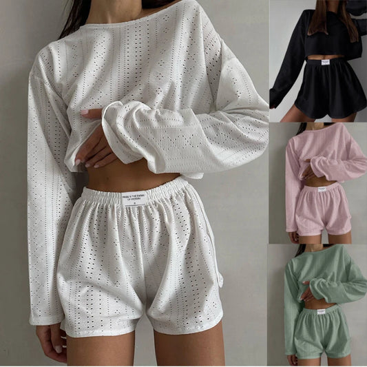 Women Fashion Slim Pajamas Set Two-Piece Suits Sleepwear Loungewear Solid Pajama Ladies Pijama Homewear Soft Leisure Nightwear