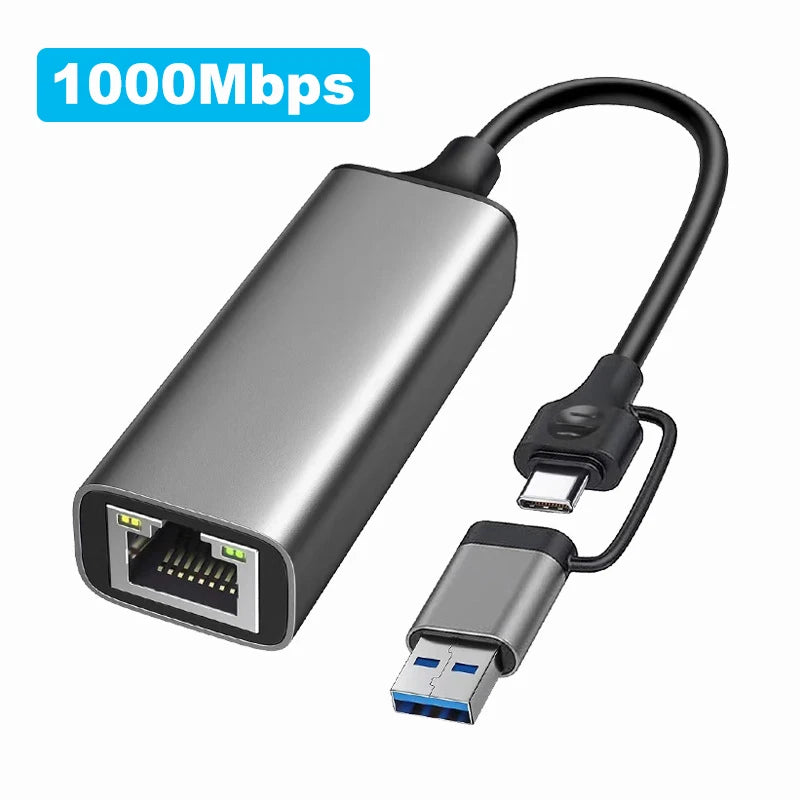 2-in-1 2500Mbps Ethernet Adapter USB 3.0 Type-C to RJ45 Wired Network Card Adapter 2.5G High Speed Ethernet Adapter For Laptop