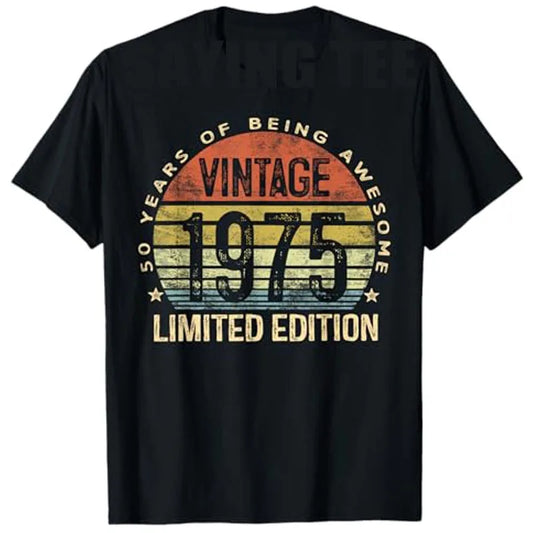 Vintage 1975 Limited Edition 50-Year-Old Gifts 50th Birthday T-Shirt Women Men Fashion Awesome Saying Tee Mama Dad B-day Present