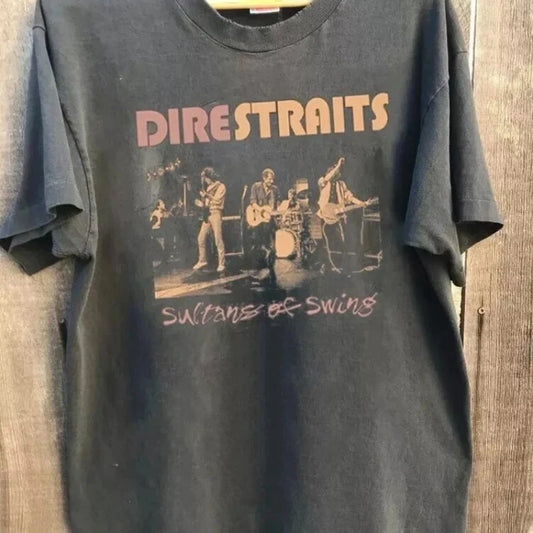 American Dire Straits Charcoal Cotton T-Shirt Unisex Summer New Vintage Men's and Women's Streetwear