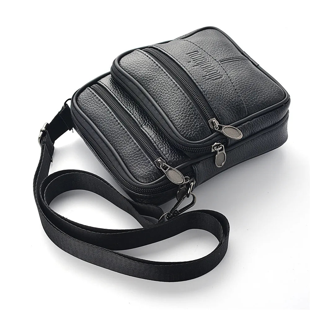 Men's Genuine Leather Crossbody Bag High Quality Zipper Pocket Retro Business Messenger Bag for Men