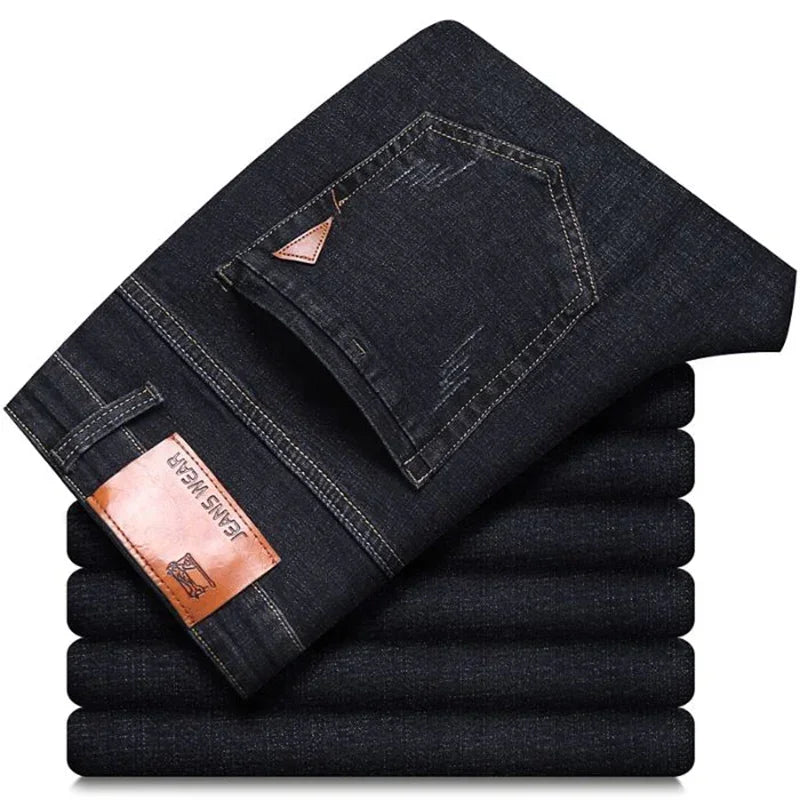 Fashion Men Jeans Stretch Straight Leg Casual Slim Fit Denim Pants Male Brand Luxury Design Business Classic Trousers Large Size