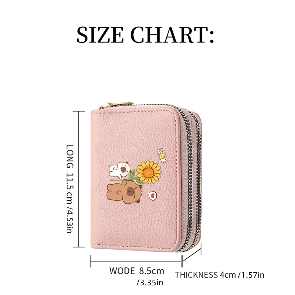 PU Leather Zipper Credit Card Holder, Cartoon Print Fashionable And Compact Women's Coin Purse, Suitable For Women's Daily Use