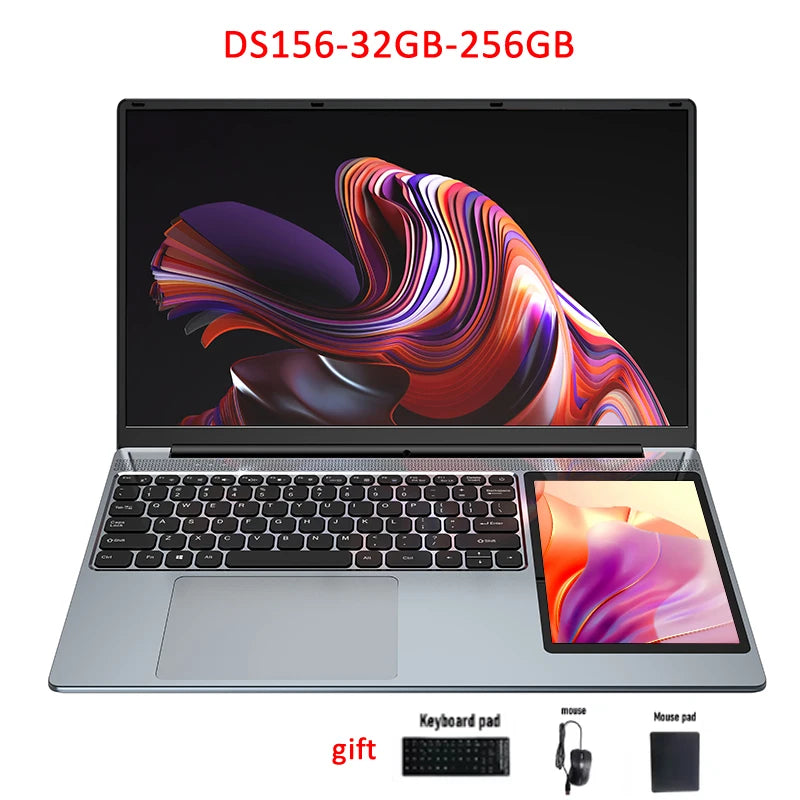 Dual Screen Laptop 32G DDR4 2TB SSD Gaming Laptops 15.6" IPS+7" Touch Screen Intel N100 Processor Windows11 Notebook Computer