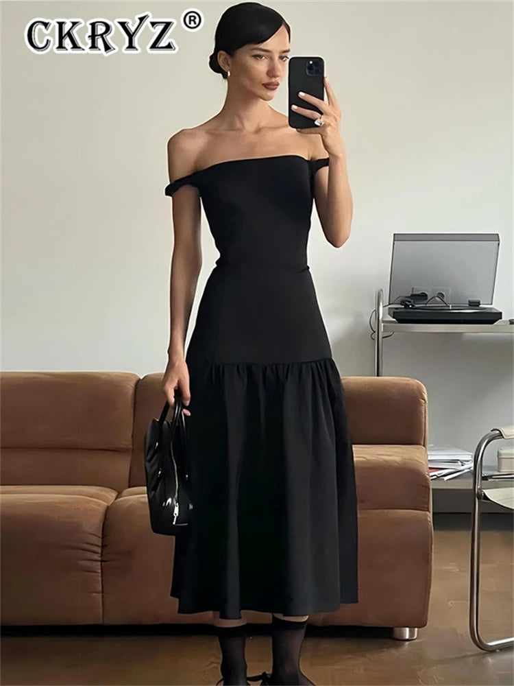 Ladies Summer Off Shoulder Elegant Evening Party Dress Women Sleeveless Backless Long Dresses Club Streetwear Woman Clothes 2025