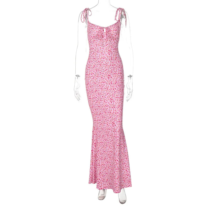 Ladies Summer Floral Print New Fashion Evening Party Dress Sleeveless Backless Sexy Long Dresses Woman Clothes Birthday Clubwear