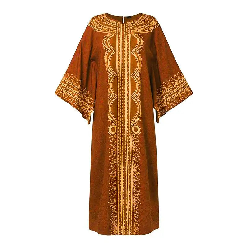Women Autumn Long Maxi Dress VONDA Long Flare Sleeve Bohemian Printed Vestidos 2024 Vintage Casual Loose Oversized Sundress Robe