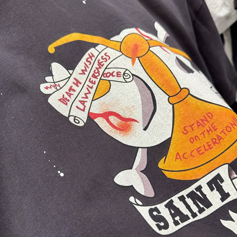 25SS Saint Cartoon Style Female Warrior Graphic T Shirts Street Fashion Men Short Sleeve