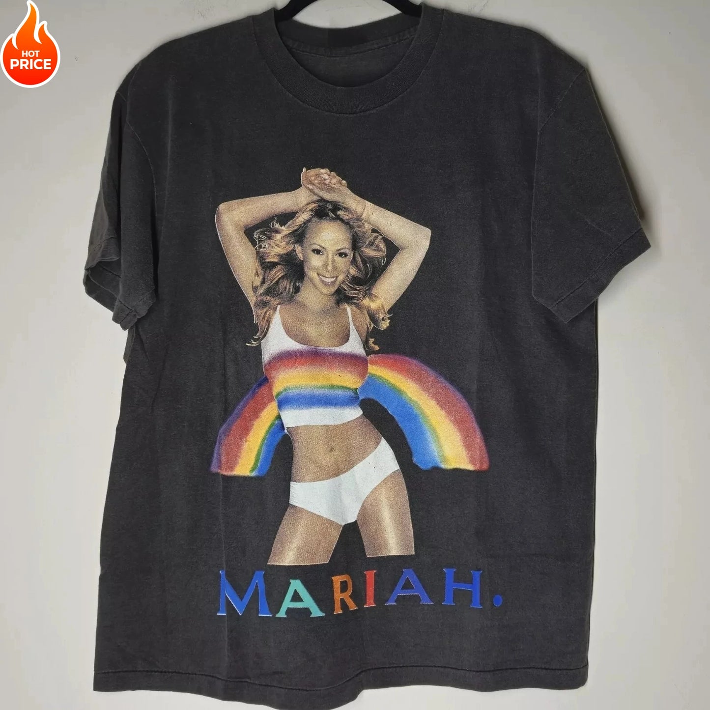 Summer New Men's OldSchool Mariah Carey 2000 Rainbow World Tour Men's Large Concert Men's and Women's Fashion Short Sleeve Top