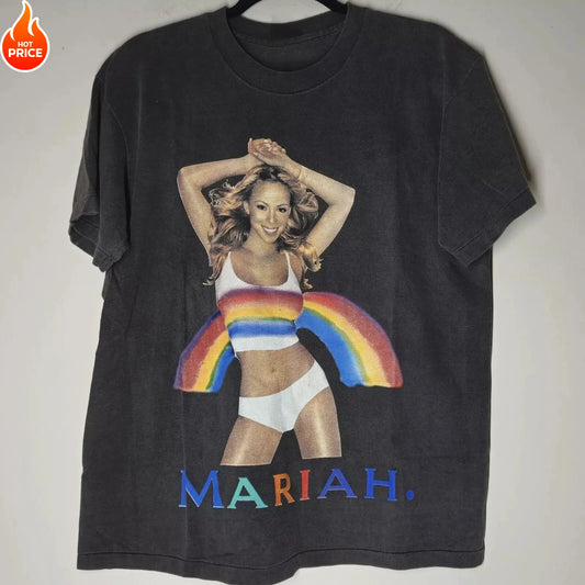 Summer New Men's OldSchool Mariah Carey 2000 Rainbow World Tour Men's Large Concert Men's and Women's Fashion Short Sleeve Top