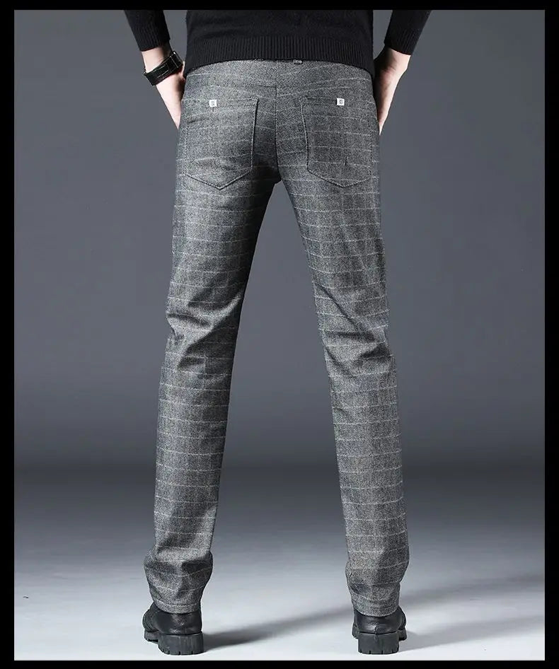Fashion Men Smart Casual Tailored Trousers Male Slight Strech Loose Straight Dress Pants Versatile Slim Fit Thin Black Trousers