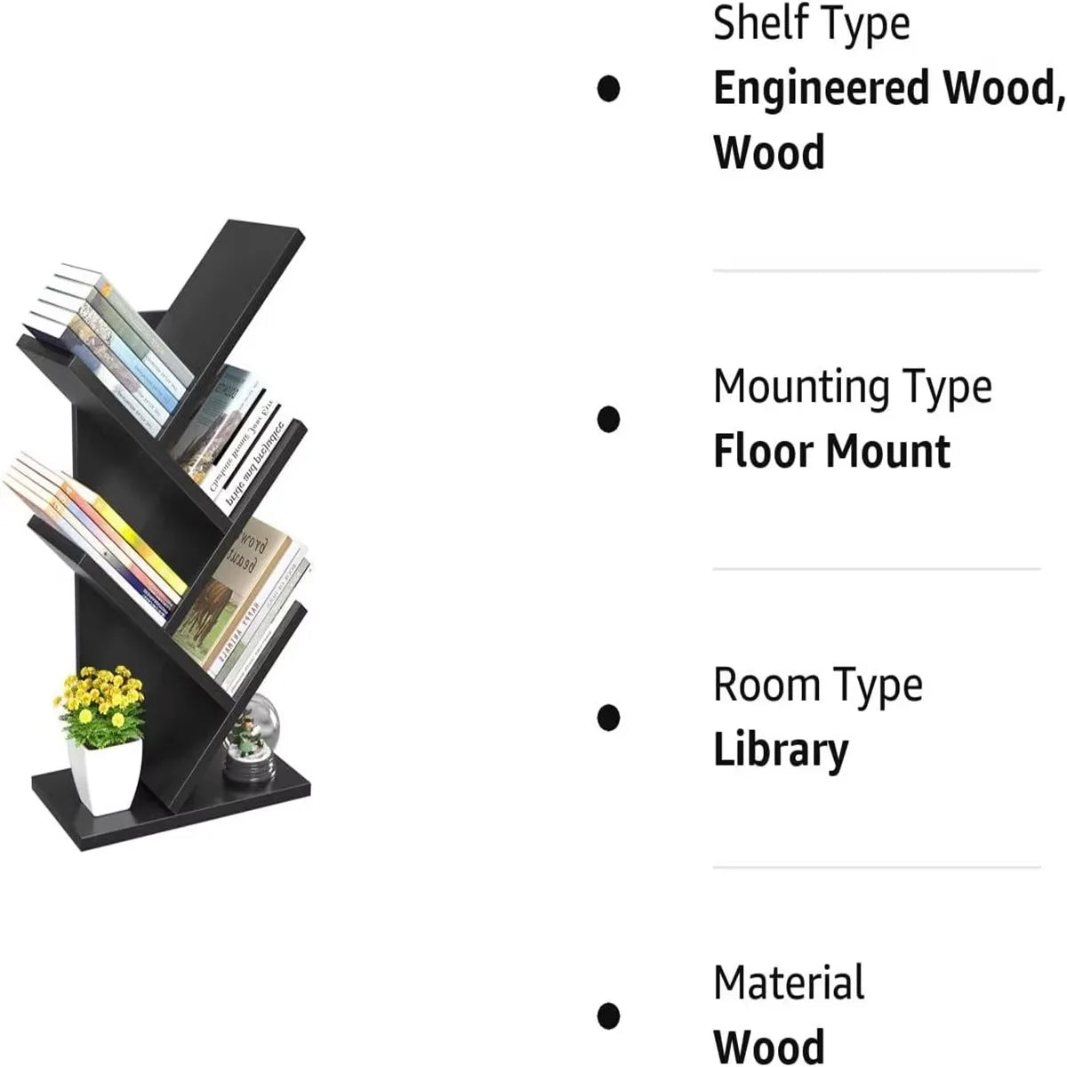 4 Tier Floor Standing Bookcase for CDs/Magazine/Books,Small Book Organizer for Bedroom,Living Room,Office, 4-Tier Tree Bookshelf