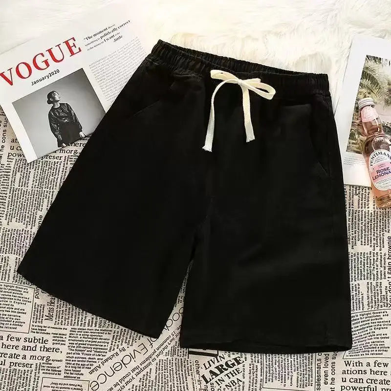 2025 new Fashion Streetwear Men's Denim Shorts Summer Loose Vintage Harajuku Splicing Hip-hop Cargo Moto Short Jeans Black Blue