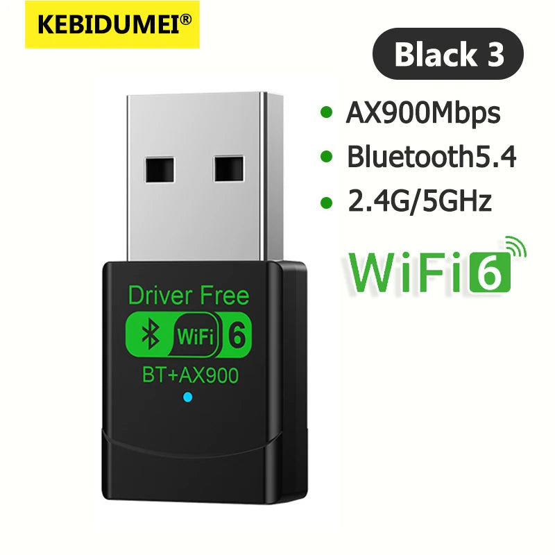 WiFi 6 AX900 Bluetooth 5.4 WiFi USB Adapter Wireless Network Card 2.4G&5GHz Wlan Receiver Signal Receiver For PC/Laptop Win10/11
