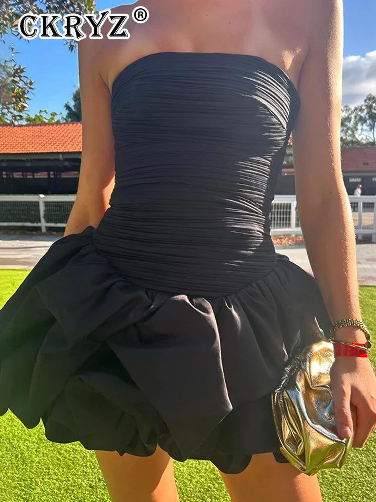 Ladies Summer Elegant Evening Dress Women Sleeveless Backless Tube Mini Dresses Birthday Party Streetwear Woman Ruched Clothes
