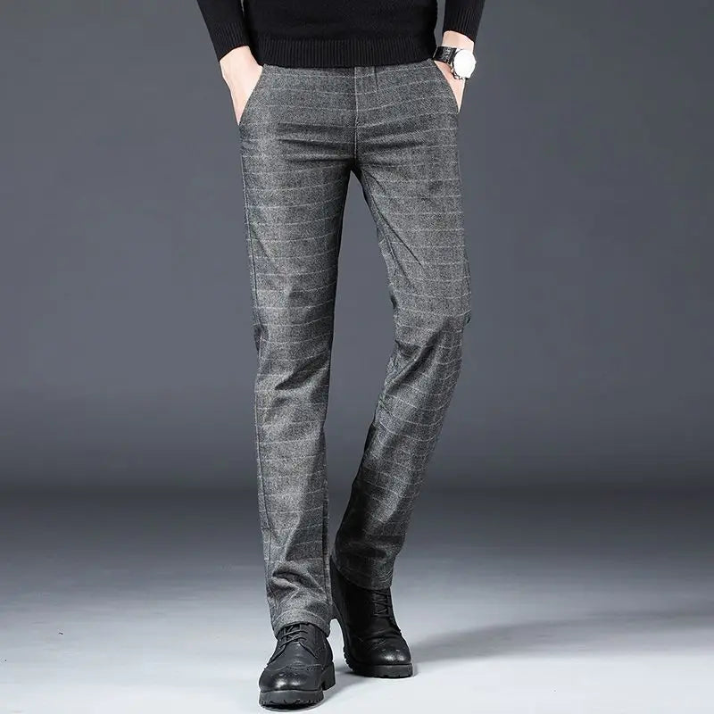Fashion Men Smart Casual Tailored Trousers Male Slight Strech Loose Straight Dress Pants Versatile Slim Fit Thin Black Trousers