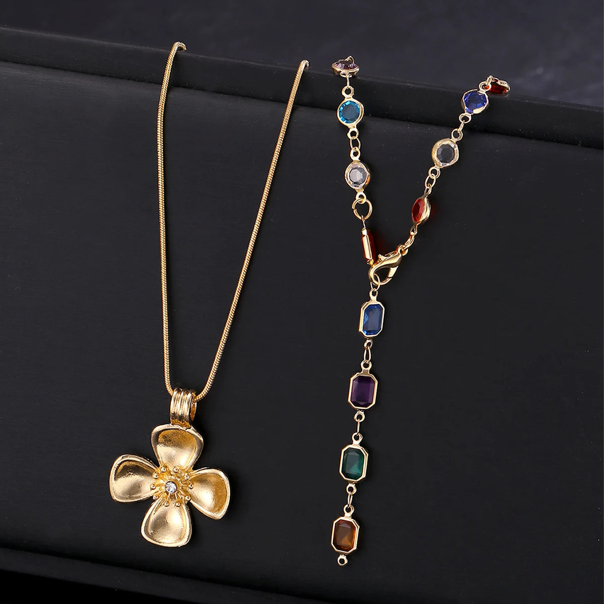Boho Statement Y-Shape Chain Necklaces for Women Flower Starfish Heart Crystal Pendant Necklace Summer Beach Fashion Jewelry