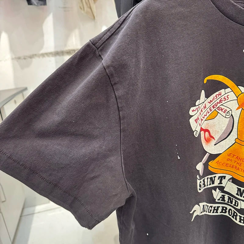 25SS Saint Cartoon Style Female Warrior Graphic T Shirts Street Fashion Men Short Sleeve