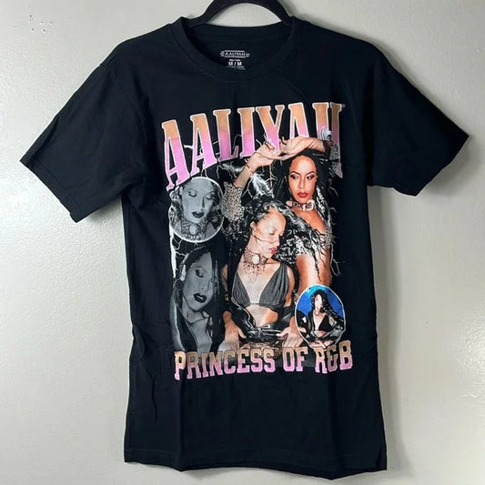 American Vintage Aaliyah Princess Blues Black Graphic Y2KT-Shirt Summer New Vintage Fashion Men's and Women's Streetwear