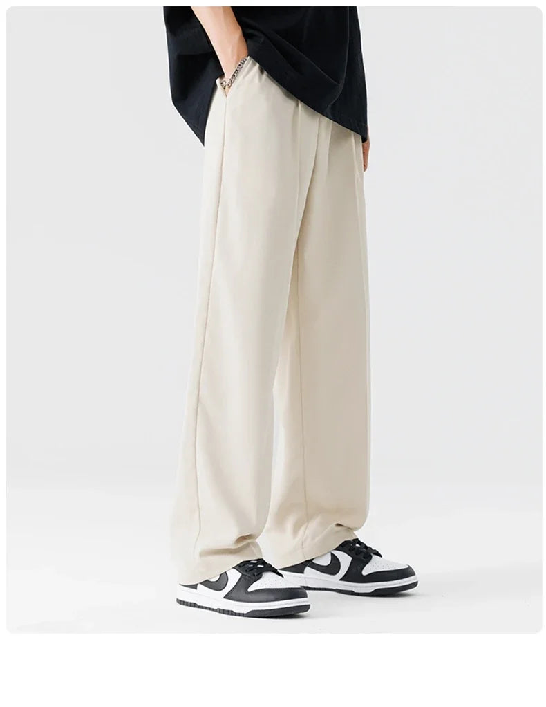 New Men Suit Pants Business Trousers Solid Casual Pant Wide Leg  Straight Fashionable Streetwear Comfortable Fabric Oversize