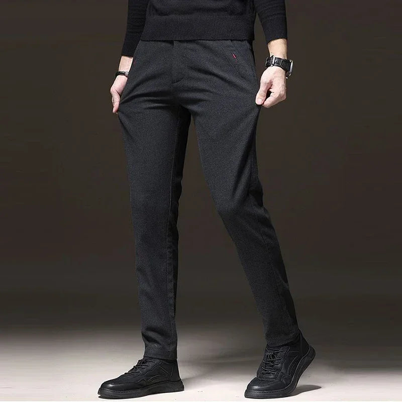 New Men Classics Business Pants Male Cotton Stretch Ankle Length Pants Slacks Skinny Straight Leg Trousers