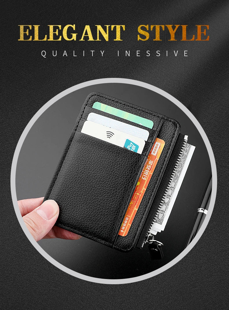 Ultra-Thin Mini Multi-Slot Credit Card Holder for Women PU Leather Zipper Wallet Compact Card Case Ladies' Organizer