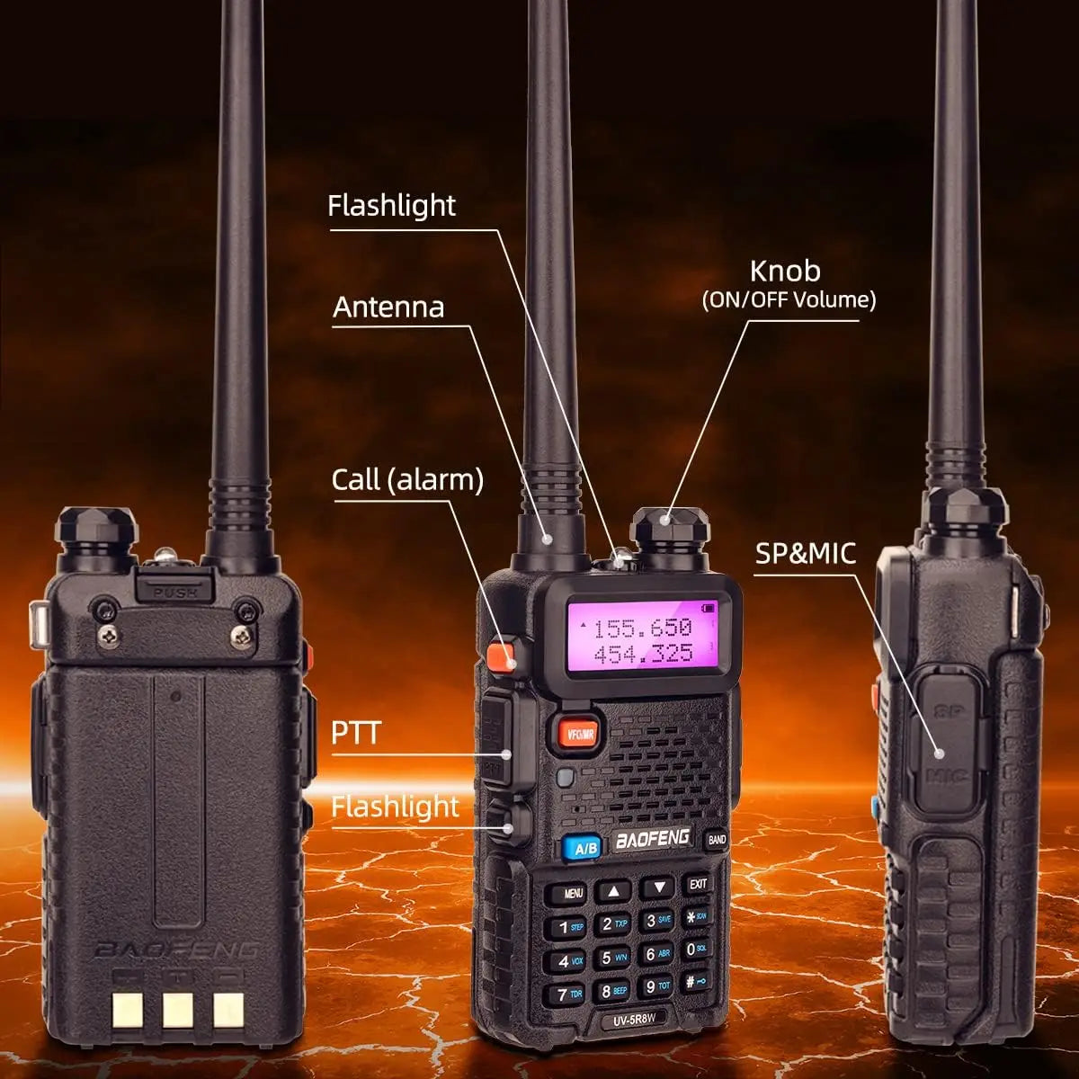 1/2X Baofeng UV-5R 8W Tri-Power Walkie Talkie High Power Dual Band Long Range 128CH Portable Handheld UV 5R Ham Two Way Radio