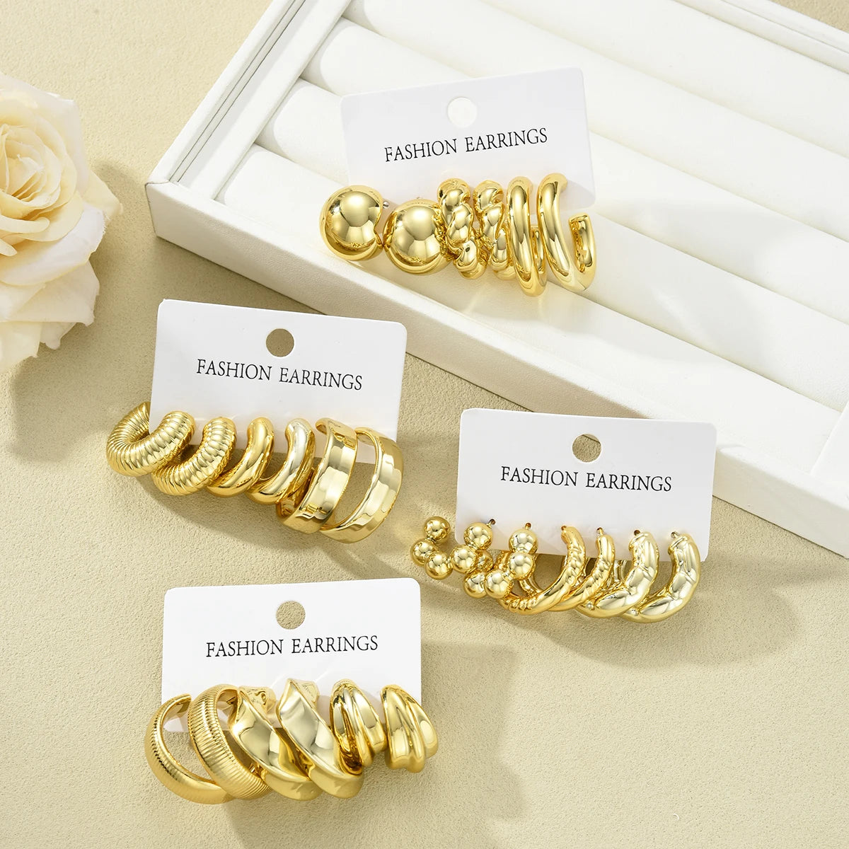 17KM 12 Pairs Trendy Gold Color Twisted C Shape Hoop Earrings Set for Women Fashion Metal Geometric Circle Earrings Jewelry Gift