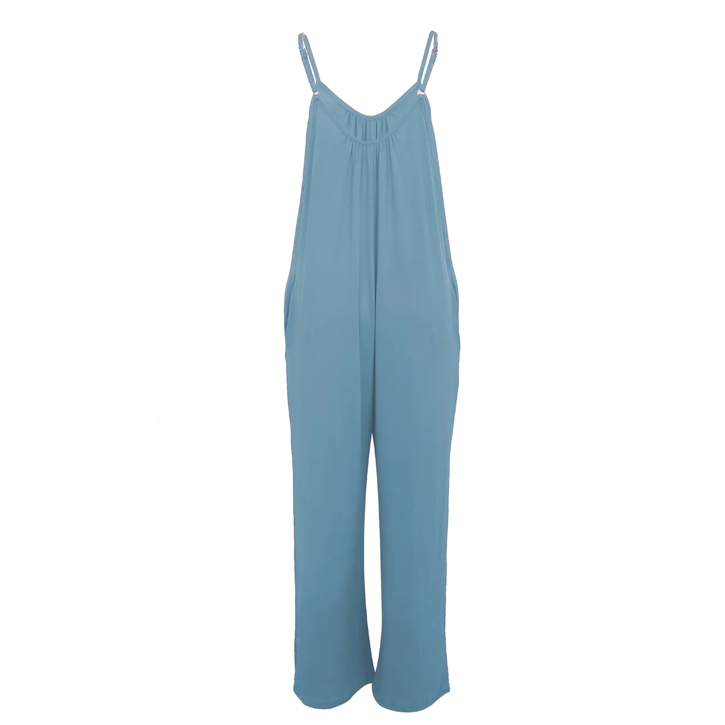 European and American Suspender  Women's 2023 Summer New Foreign Trade Tolid Color Pocket Casual Jumpsuit