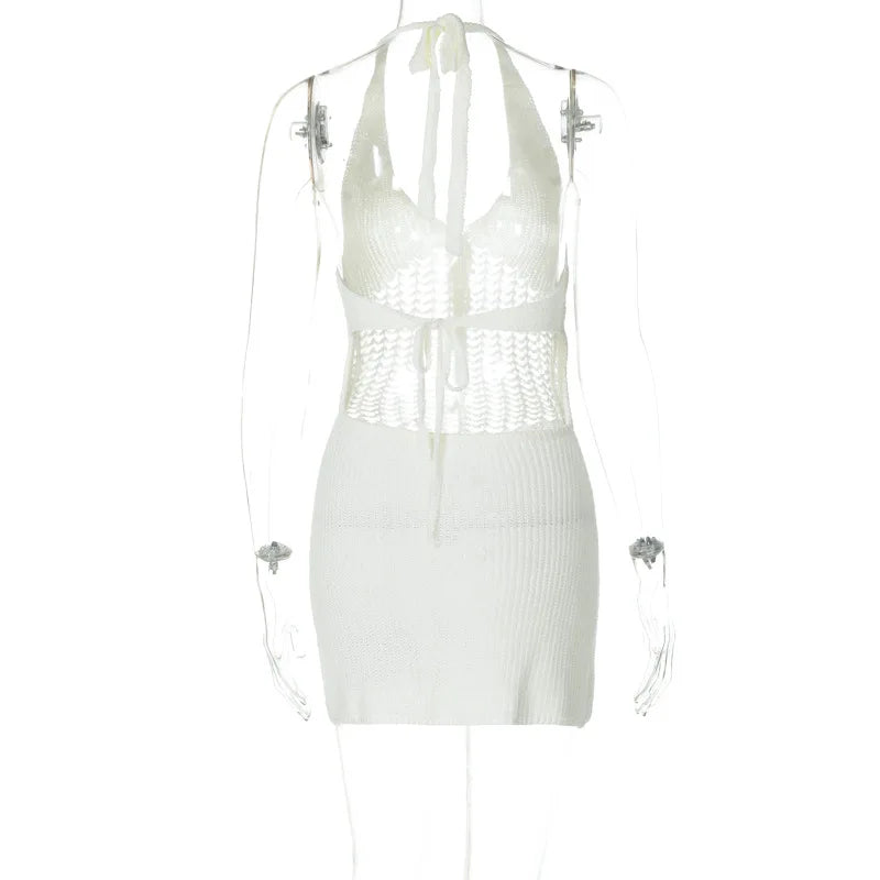 Ladies Summer Vacation Dress Women Sleeveless Backless Lace Up Halter Dresses Birthday Party Club Streetwear Woman Clothes 2025