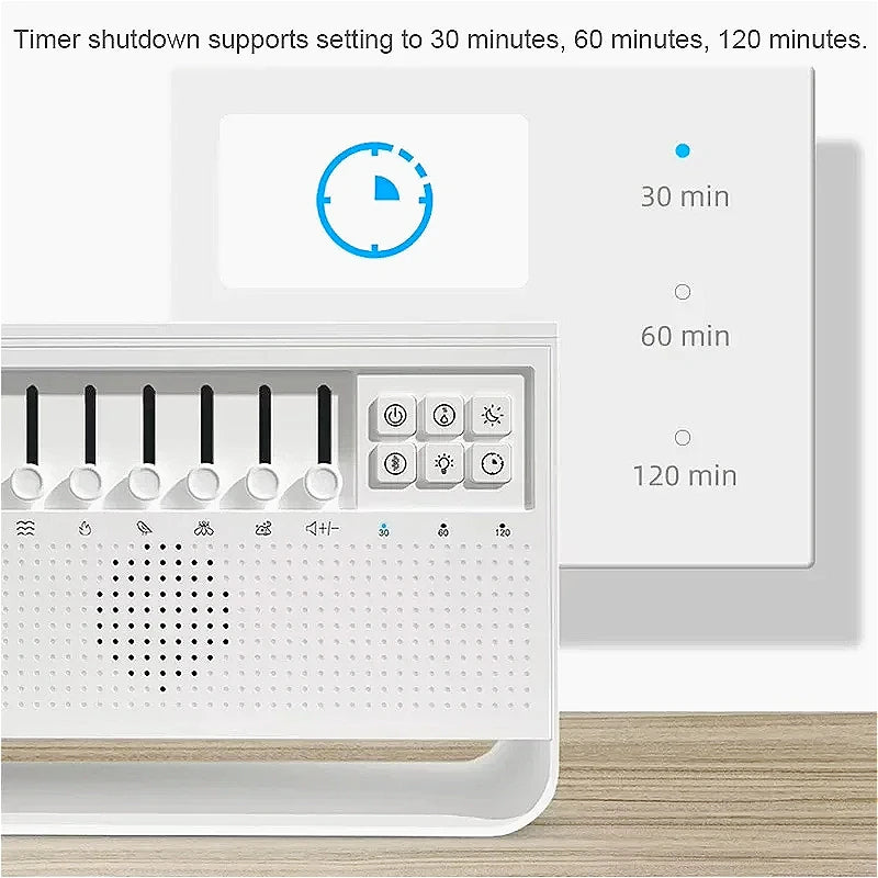 White Noise Humidifier All-in-one Machine To Help Sleep Portable Night Light Diffuser with 8 Natural Sounds Bluetooth Speaker