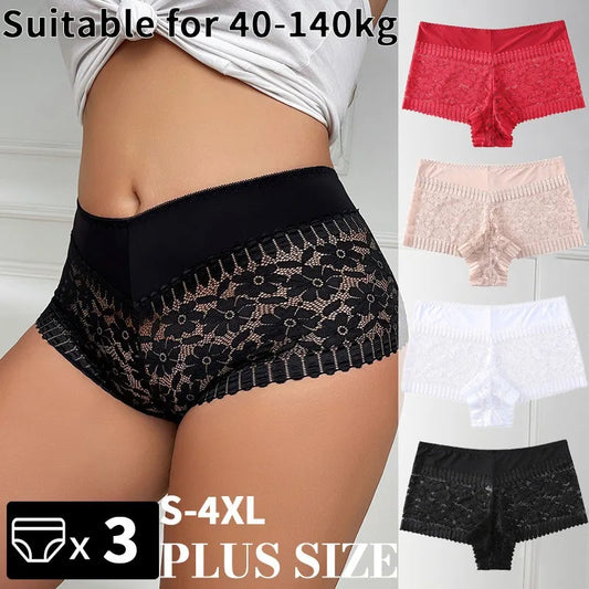 3PCS Women Lingerie Panties Sexy Lace Cheeky Plus Size High-waist Panties Female Briefs Ladies Seamless Breathable Underwear