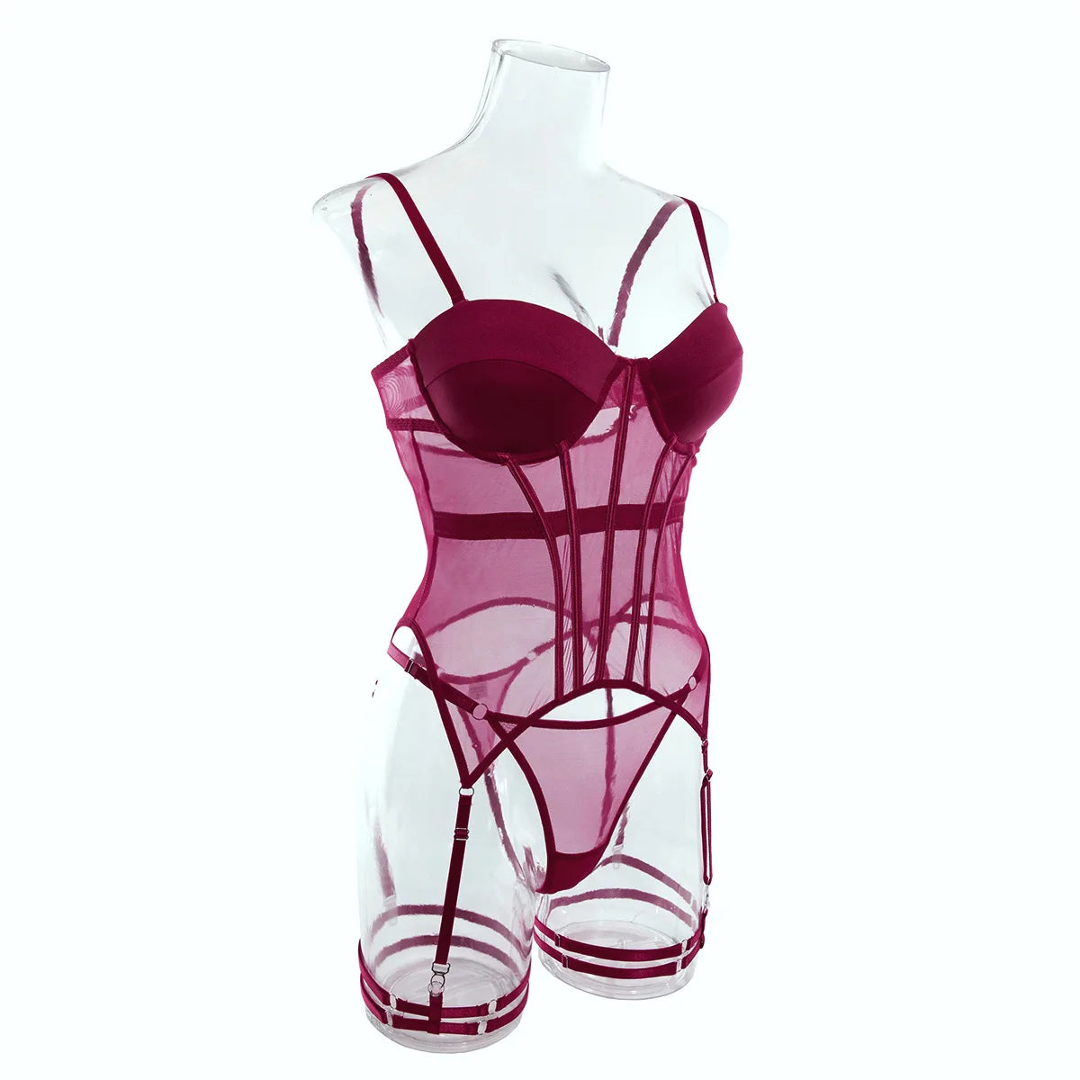 Koltailace Mesh Lingerie Luxury Brand Bodysuit Backless Tops for Women 3 Piece Lingerie Set with Garter Sexydresses for Women