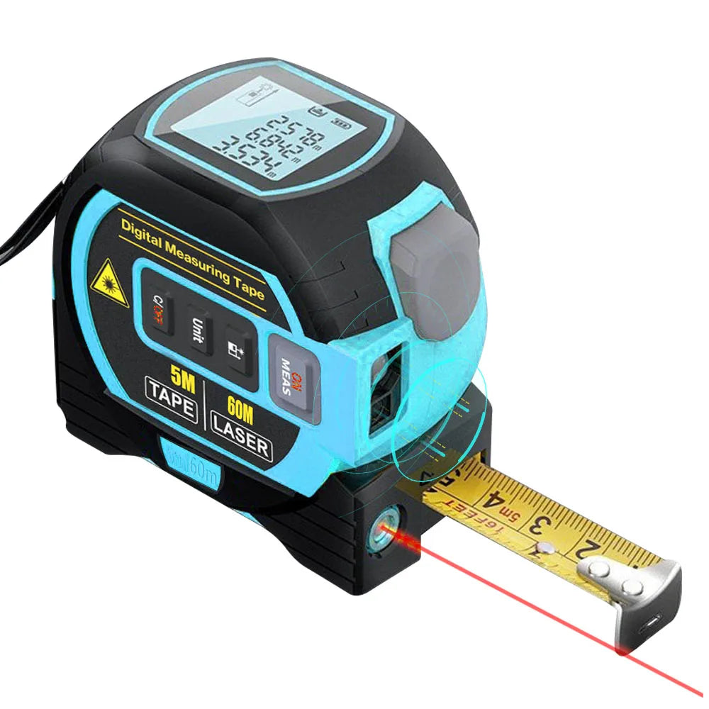 3 in 1 Laser Rangefinder 5m Tape Measure Ruler LCD Display with Backlight Distance Meter Building Measurement Device