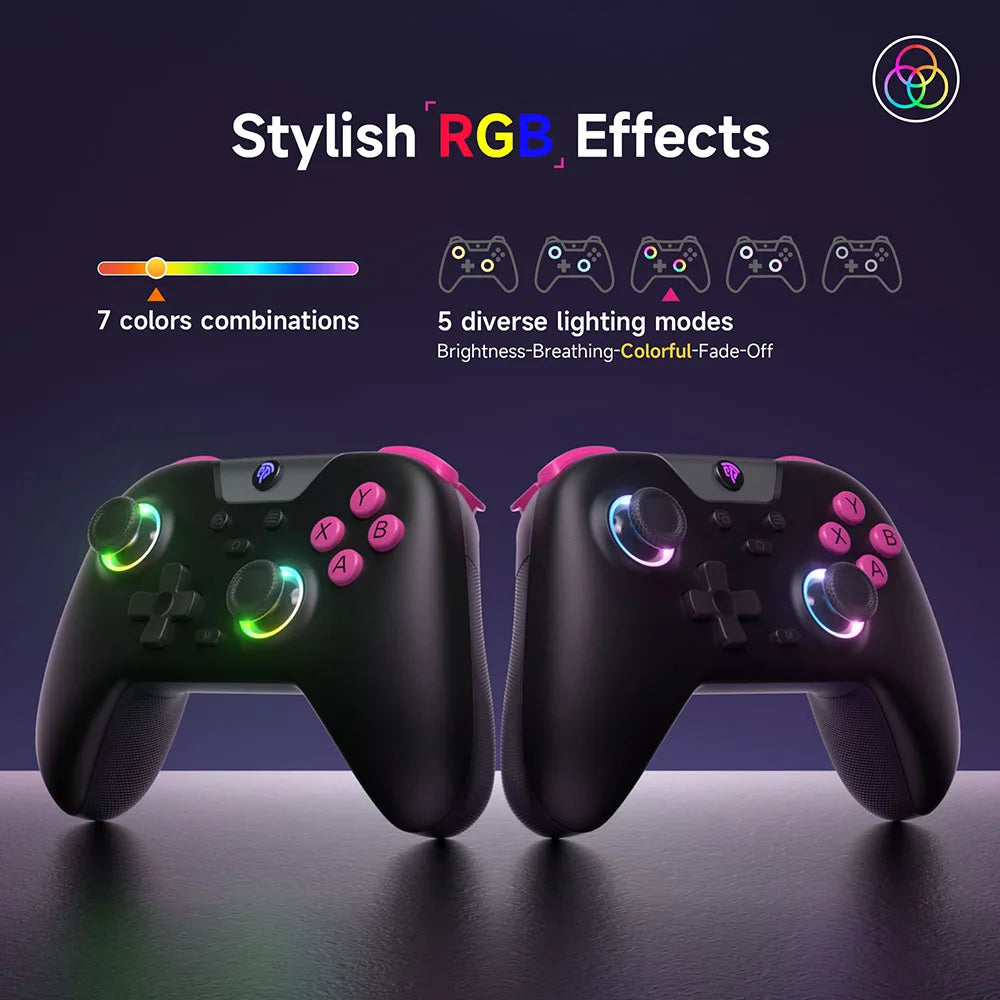 EasySMX X05 Wireless Gaming Controller Bluetooth Gamepad Compatible with PC/Switch/Phone/TV/Steam, RGB Hall Effect, Black