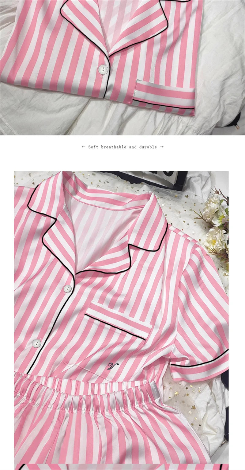 Spring Summer Ladies Faux Silk Polyester Elegant Women Pajama Sets Sexy Satin Homewear Luxury Pyjamas Female Sleepwear Fashion 1