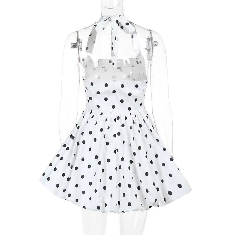 Ladies Summer Evening Party Dress Women Sleeveless Backless Polka Dots Print Fashion Halter Mini Dresses Club Streetwear Clothes
