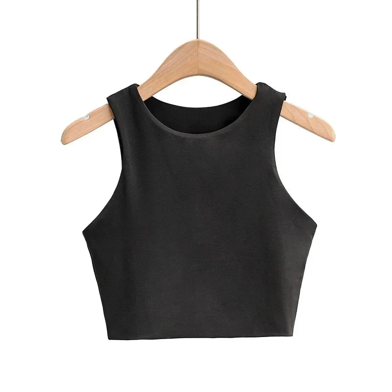 2024 Summer Fashion Women Sexy Slim Tops O-neck Sleeveless Double Nylon Ladies Good Quality Tank Tops 6 Colors